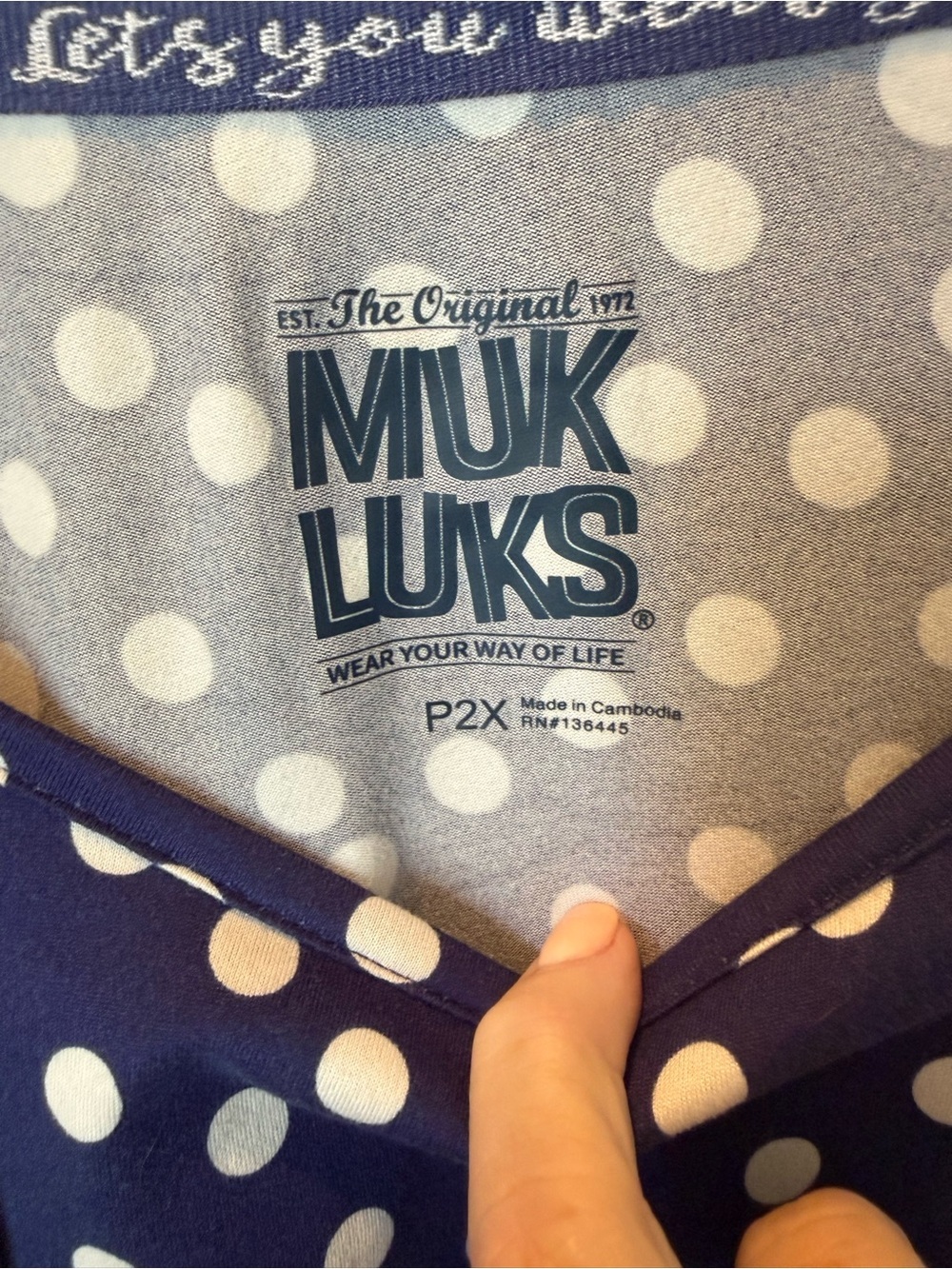 # Muk Luks Petite 2X Blue & White Polka Dot Lounge Set/Pajamas (3pc) - Picture 2 of 14